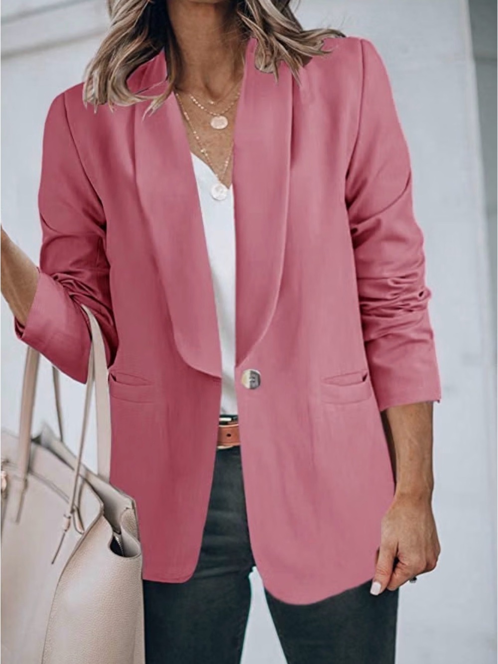 Women's Pink Blazer Jacket - Classic Single-Button